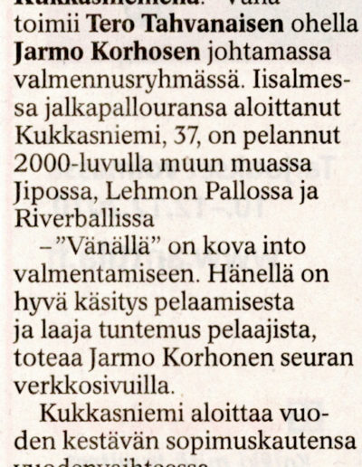 10.12.2010 Mika Kukkasniemi täydentää Jipon valmennustiimiä