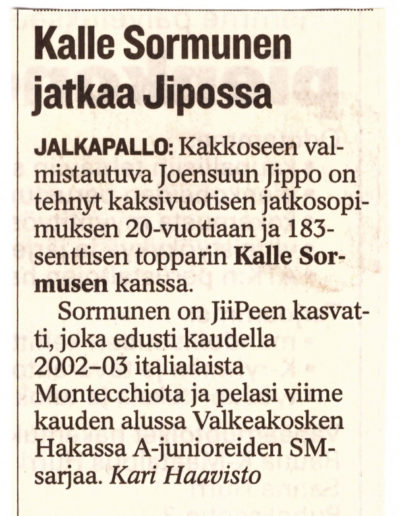 Kalle Sormunen jatkaa Jipossa