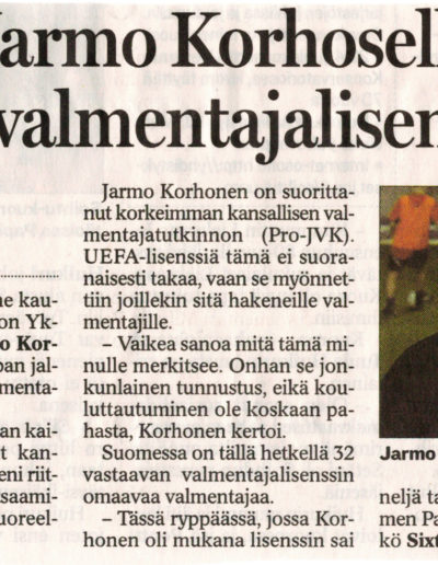 Jipon Jarmo Korhoselle UEFA-valmentajalisenssi
