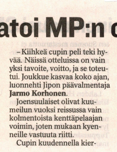 Jippo kaatoi MP:n cupissa. JIPPO - MP 1-0