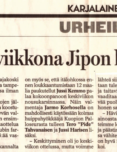 Jussi Kemmo palaa keskiviikkona Jipon kokoonpanoon